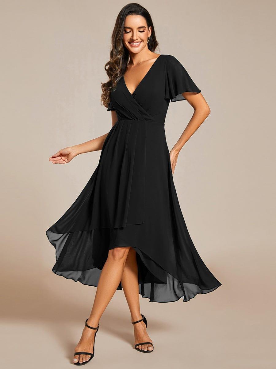 Zoe | Ruffle Sleeve Pleated V-Neck Chiffon Midi Dress