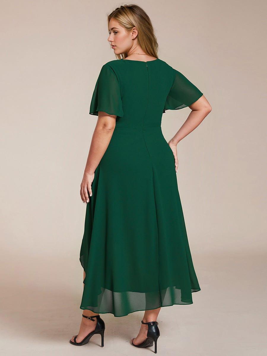 Zoe | Ruffle Sleeve Pleated V-Neck Chiffon Midi Dress