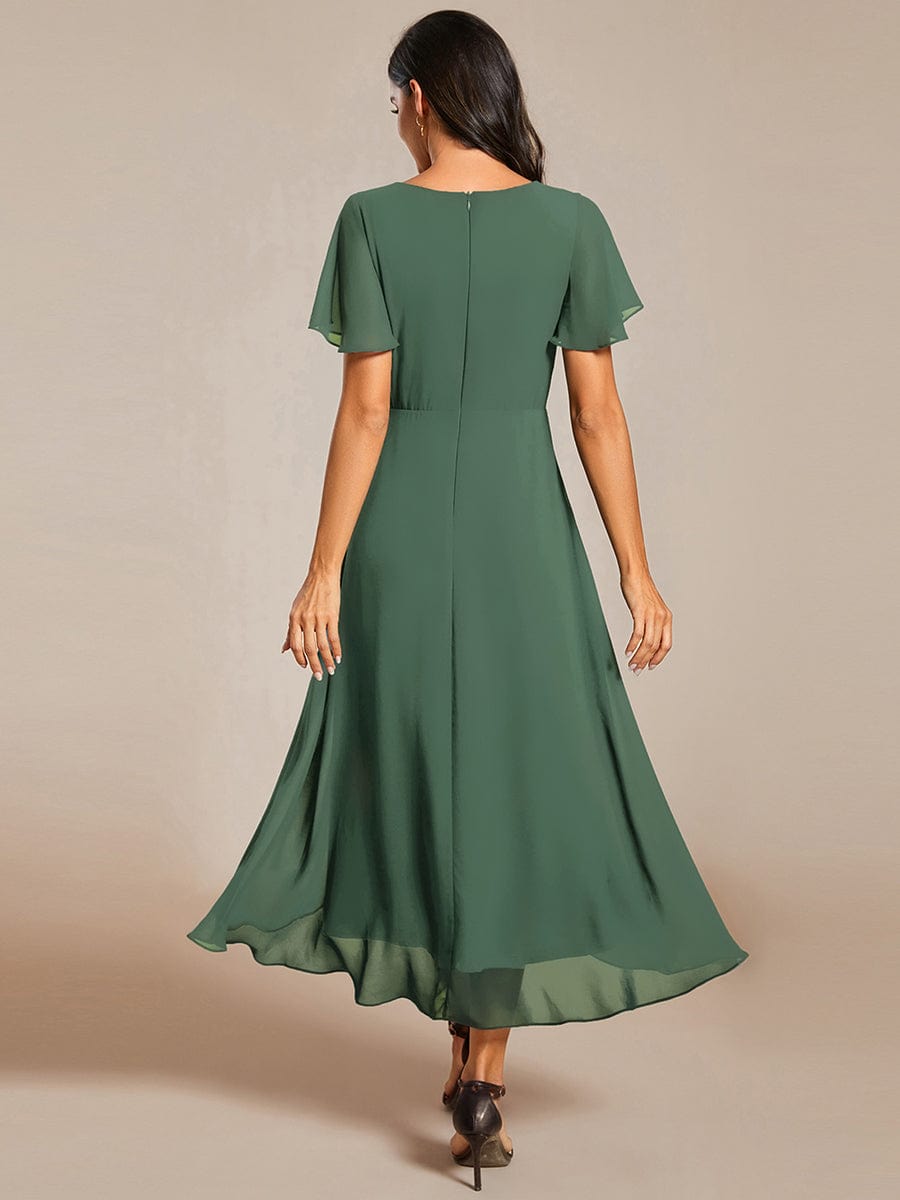 Zoe | Ruffle Sleeve Pleated V-Neck Chiffon Midi Dress