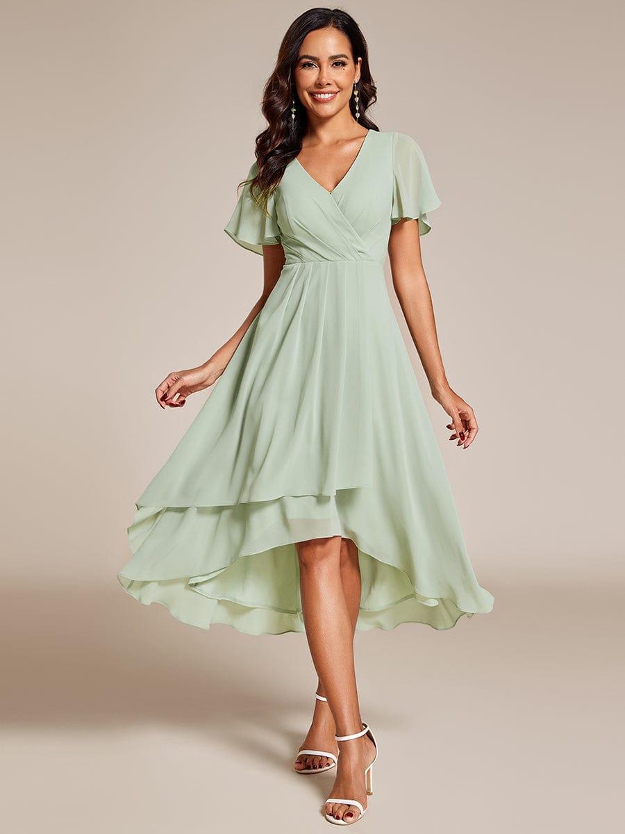 Zoe | Ruffle Sleeve Pleated V-Neck Chiffon Midi Dress