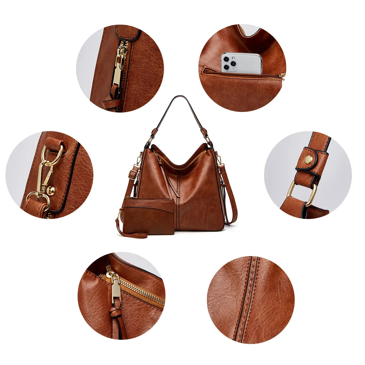 Jennifer | Elegant Leather 3-Piece Hobo Bag Set
