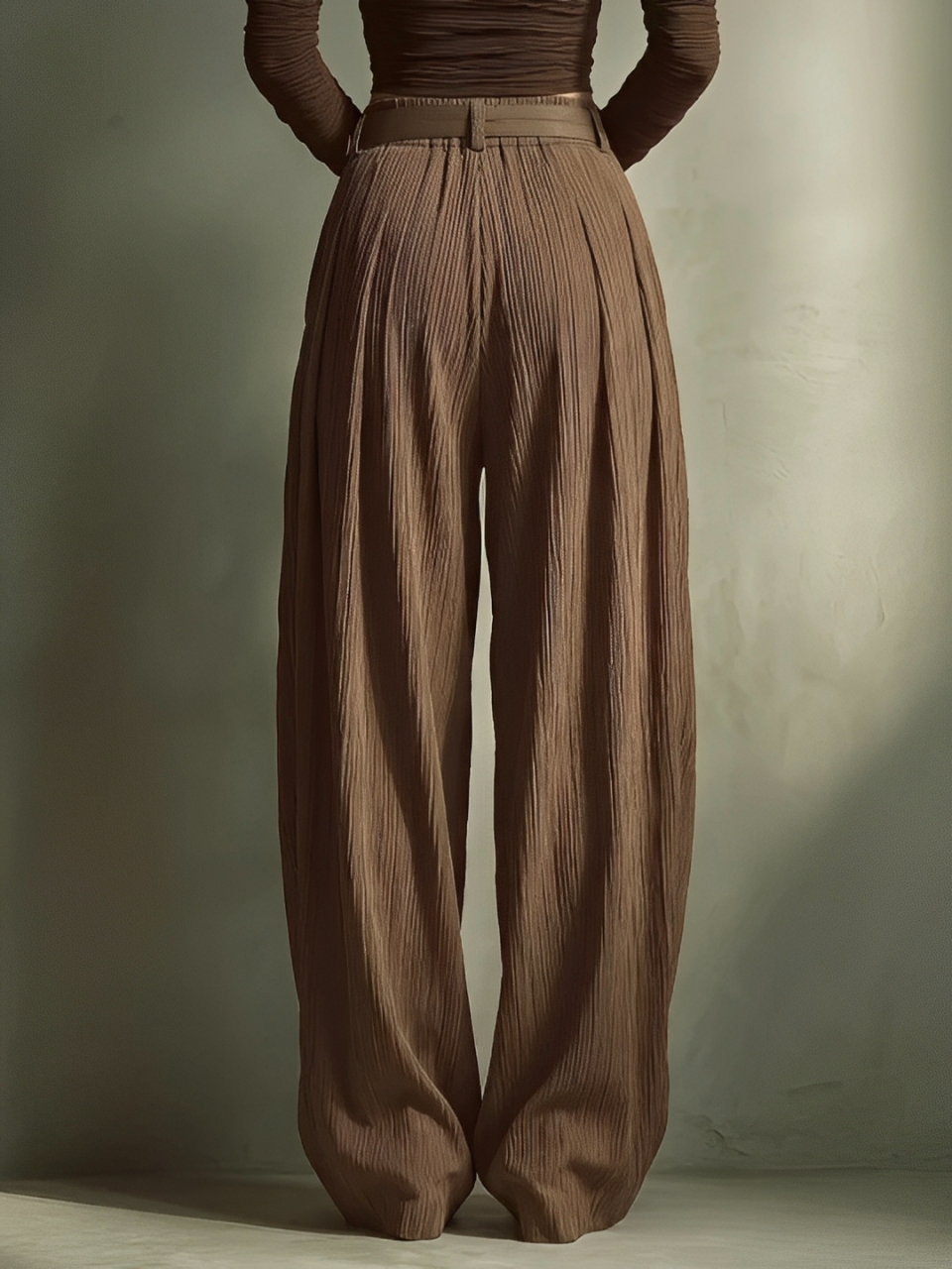 Women's Fashionable And Sexy Dark Brown Wide-leg Trousers (belt Not Included) MDA2974K4AN