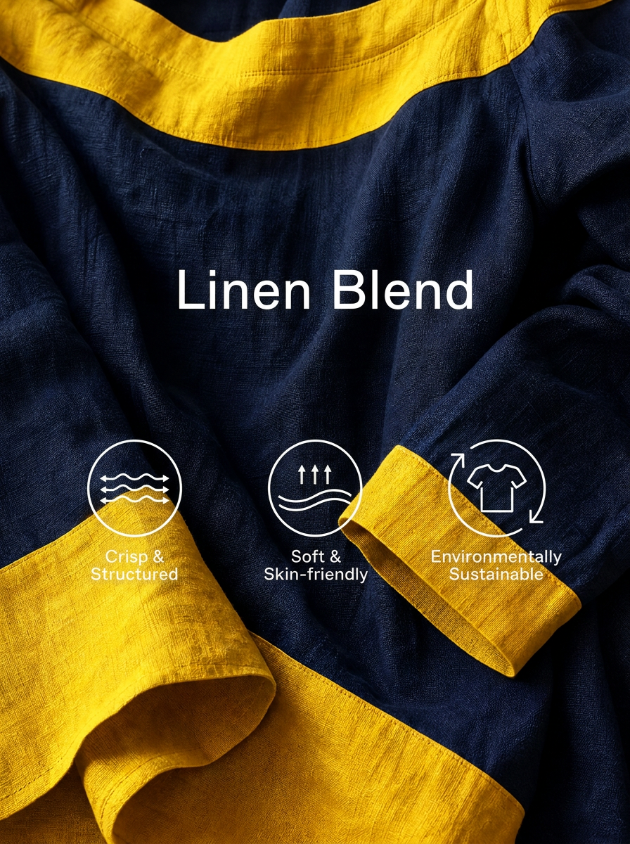 Women's Minimalist Color-Block Linen-Blend Maxi Dress With Crew Neck And Three-Quarter Sleeves