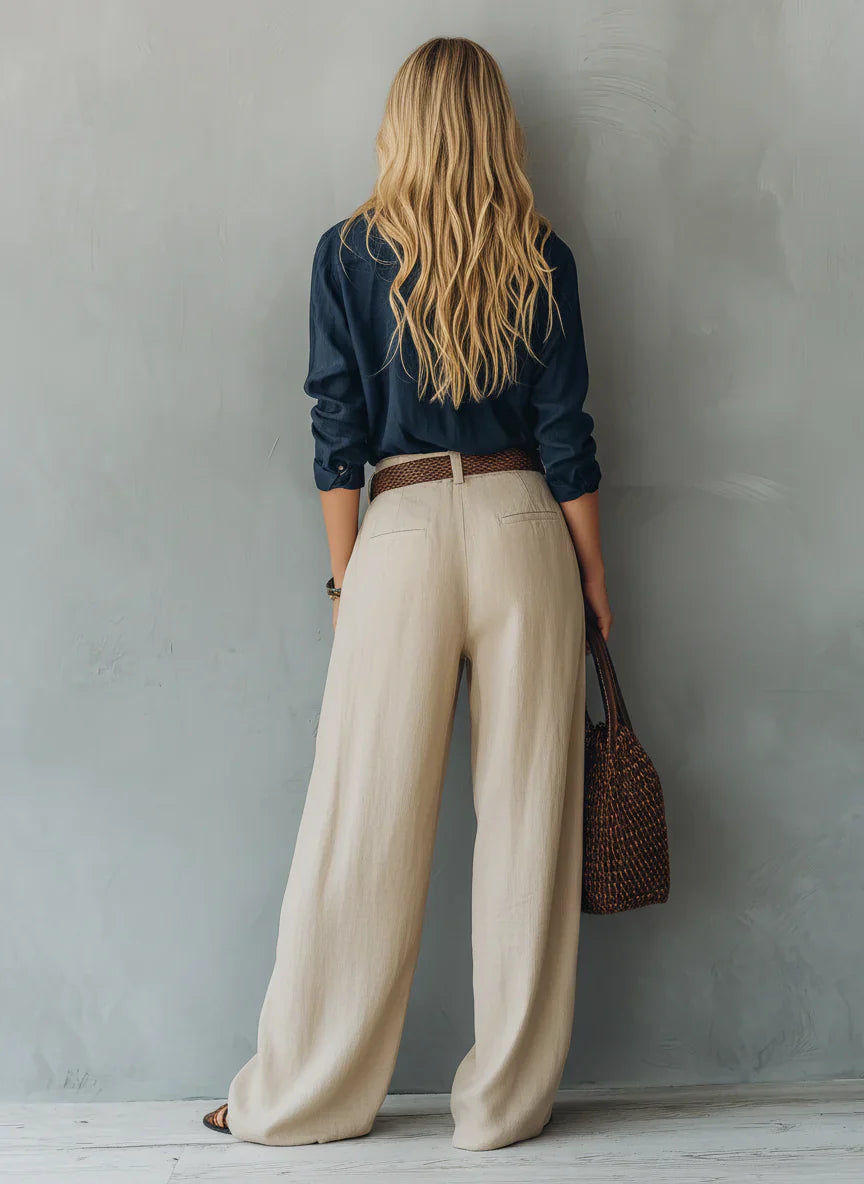 Women's Casual Khaki Cotton-Linen Trousers (Belt Not Included)  MDZ2693E6LXY