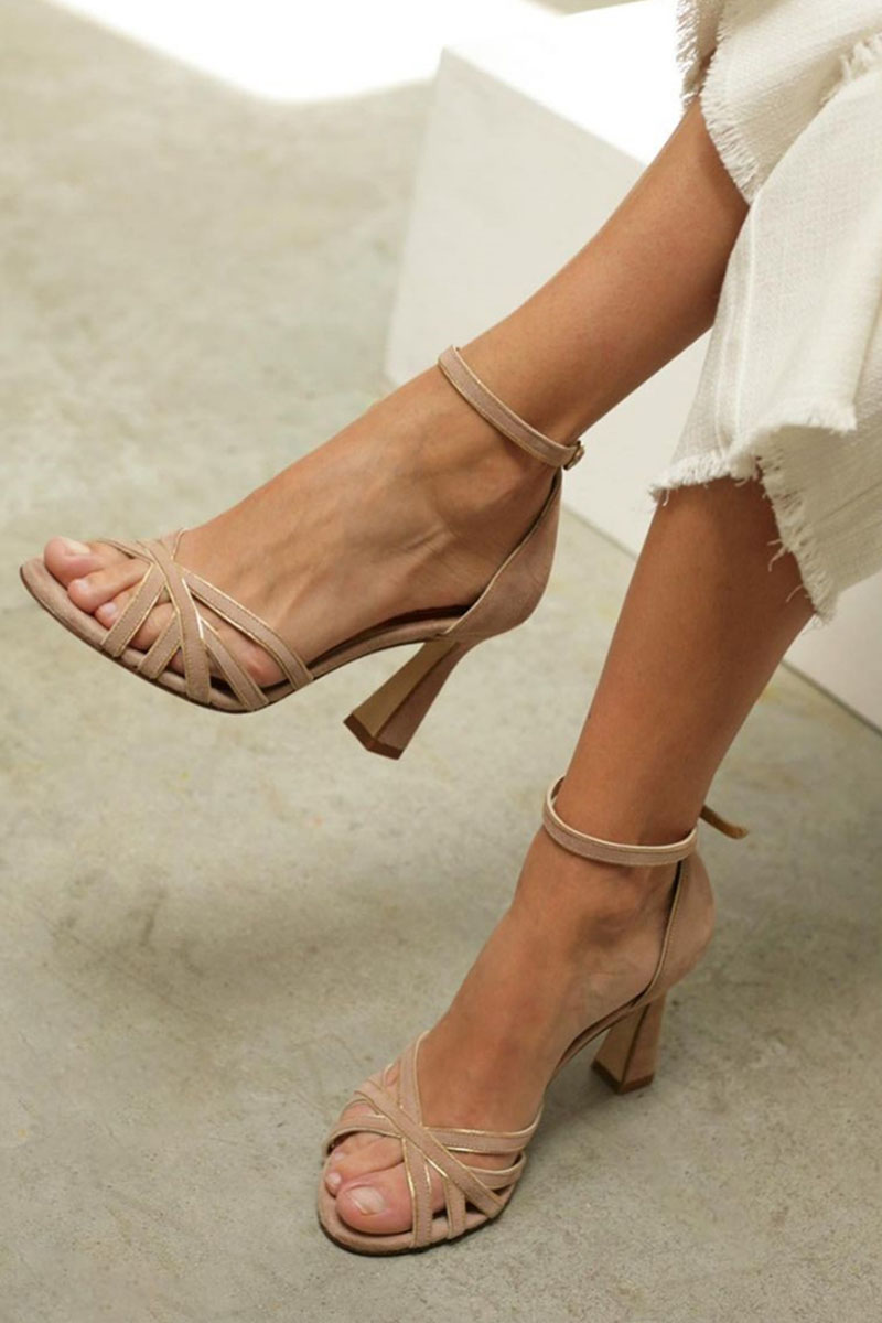 Elegant Nude Comfort Heels with Ankle Strap