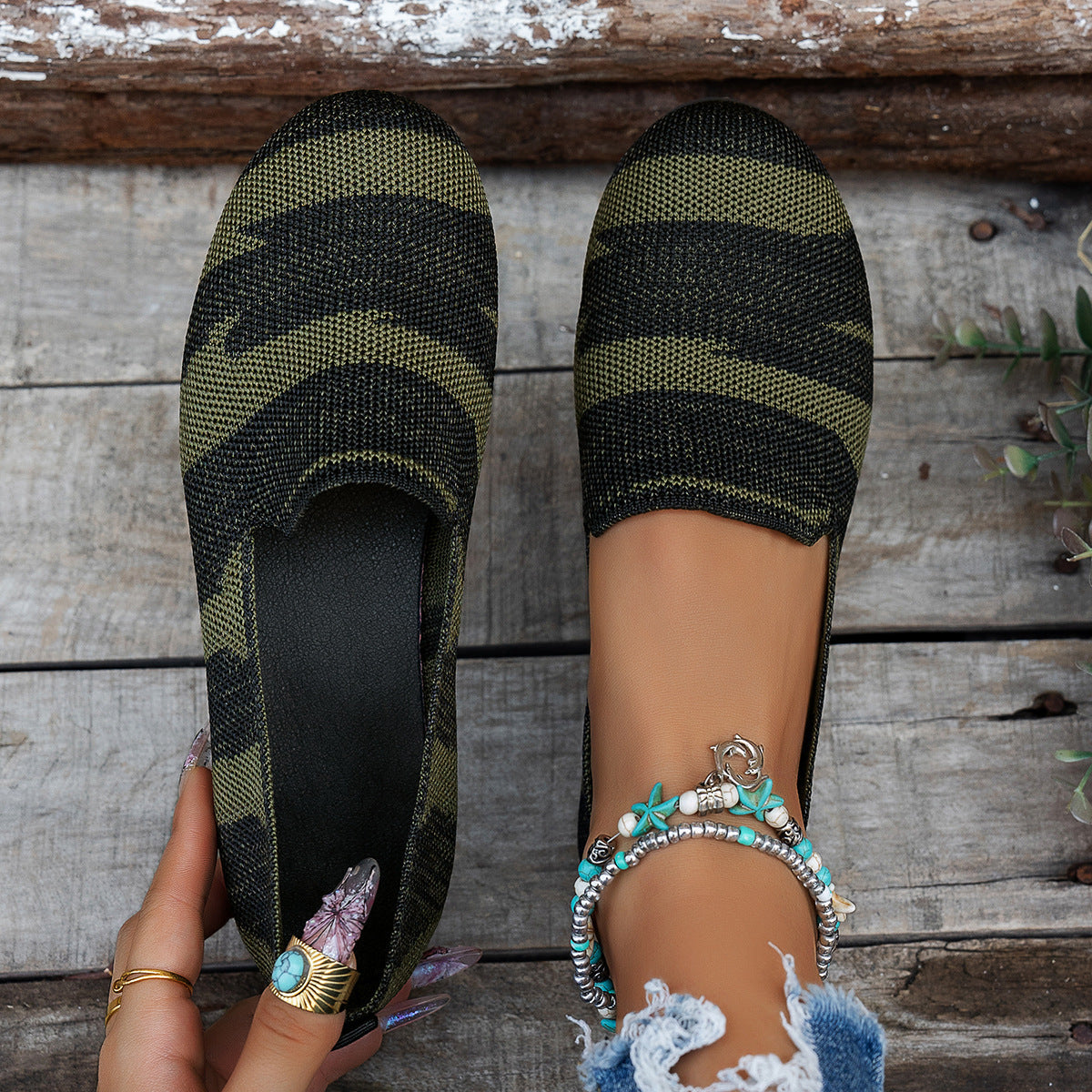 Michelle | Women's Knit Slip-On Striped Loafers
