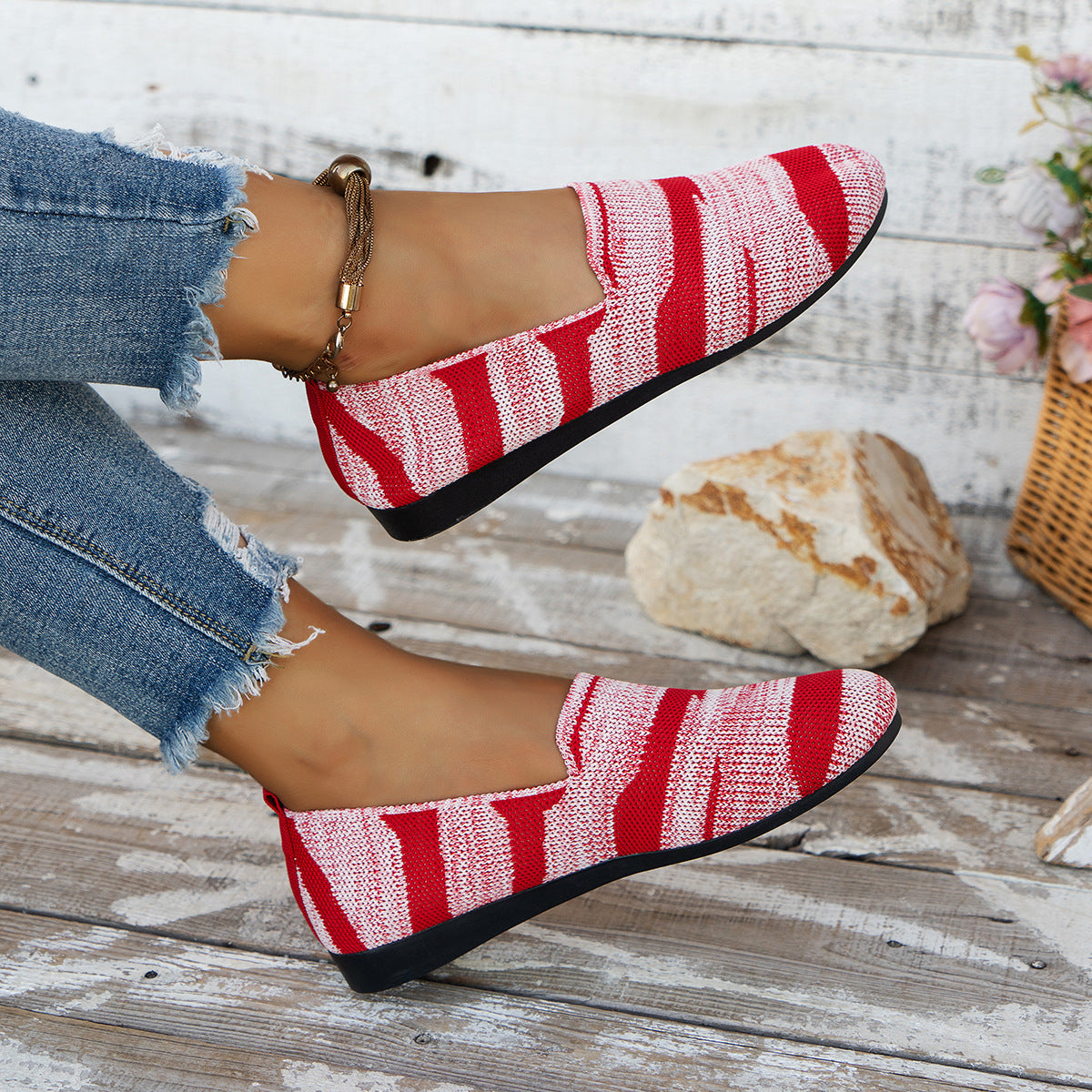 Michelle | Women's Knit Slip-On Striped Loafers