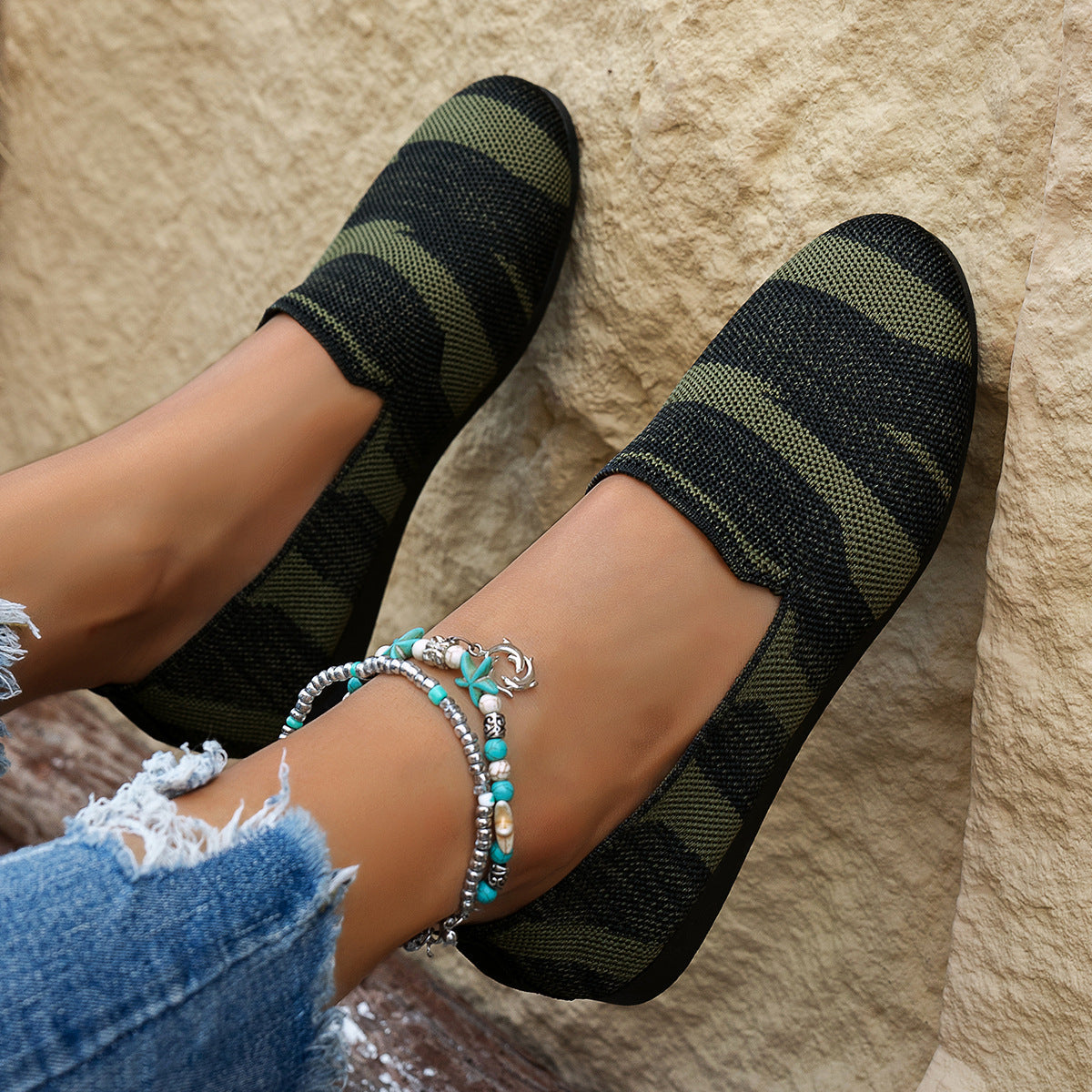 Michelle | Women's Knit Slip-On Striped Loafers