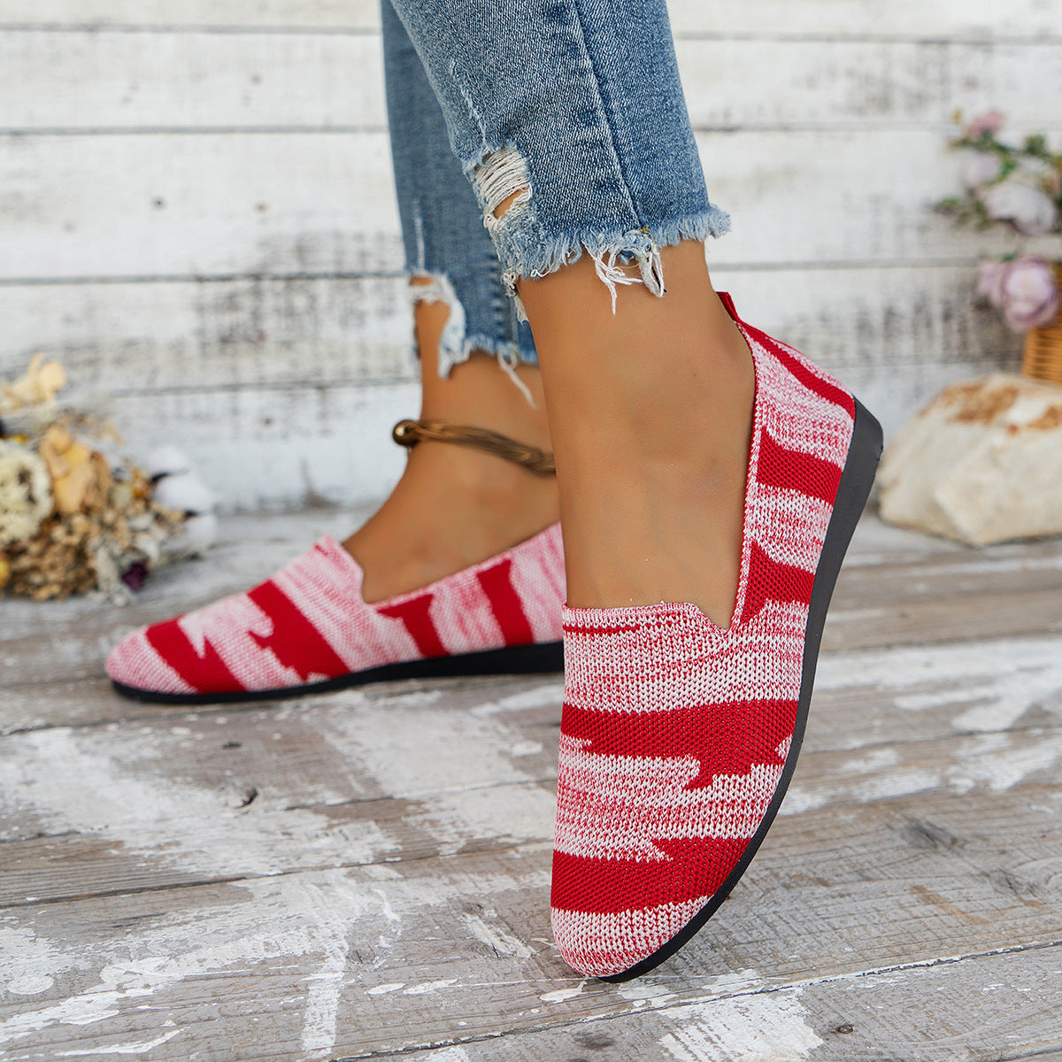 Michelle | Women's Knit Slip-On Striped Loafers