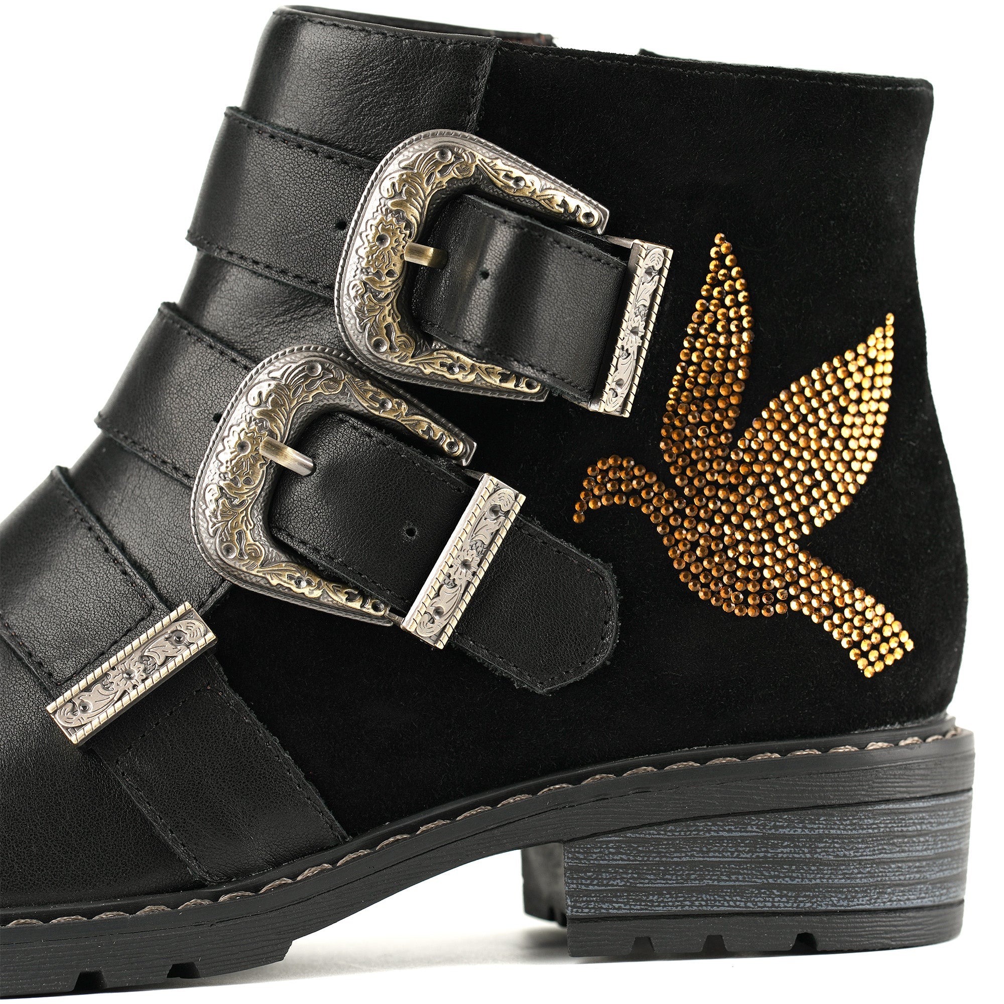 Golden Dove Buckle Chic Ankle Boots