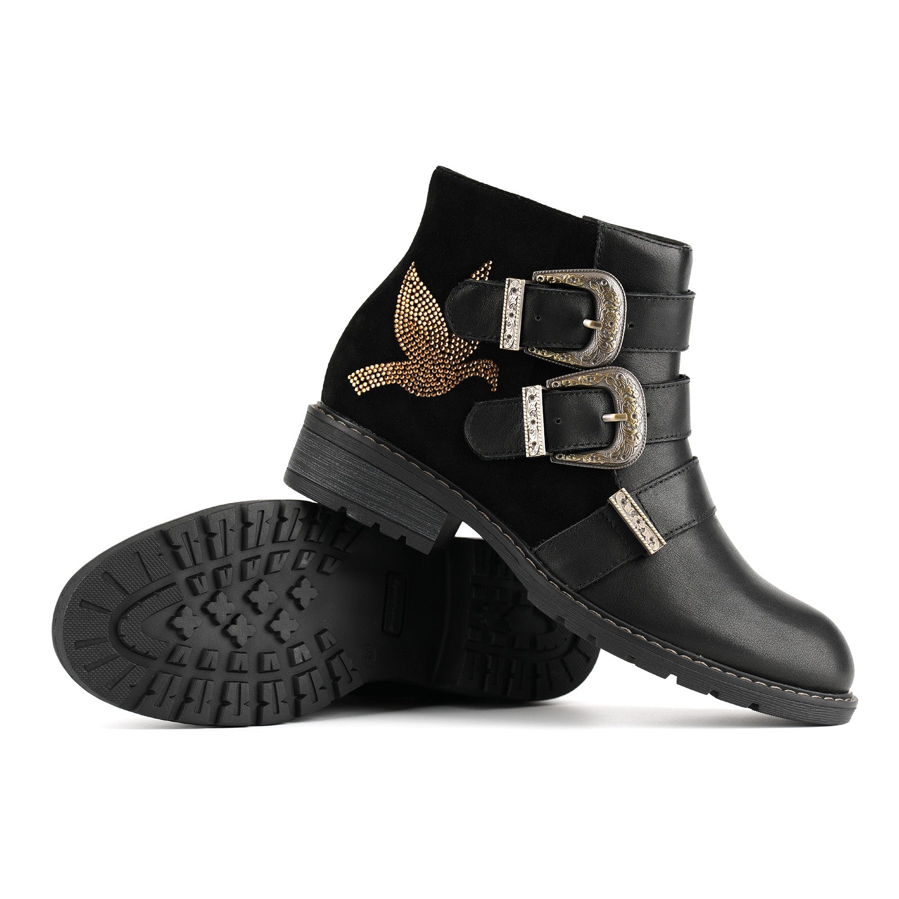 Golden Dove Buckle Chic Ankle Boots