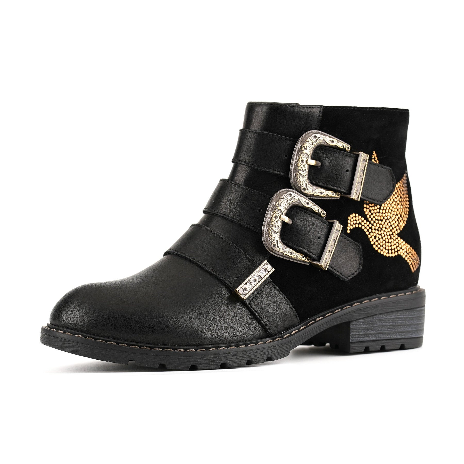 Golden Dove Buckle Chic Ankle Boots