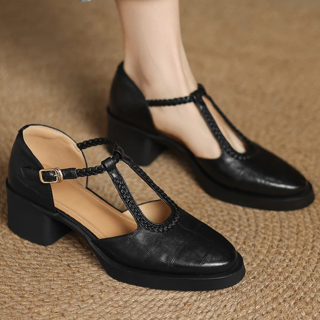 Maisy | Elegant T-Strap Mid-Heel Shoes