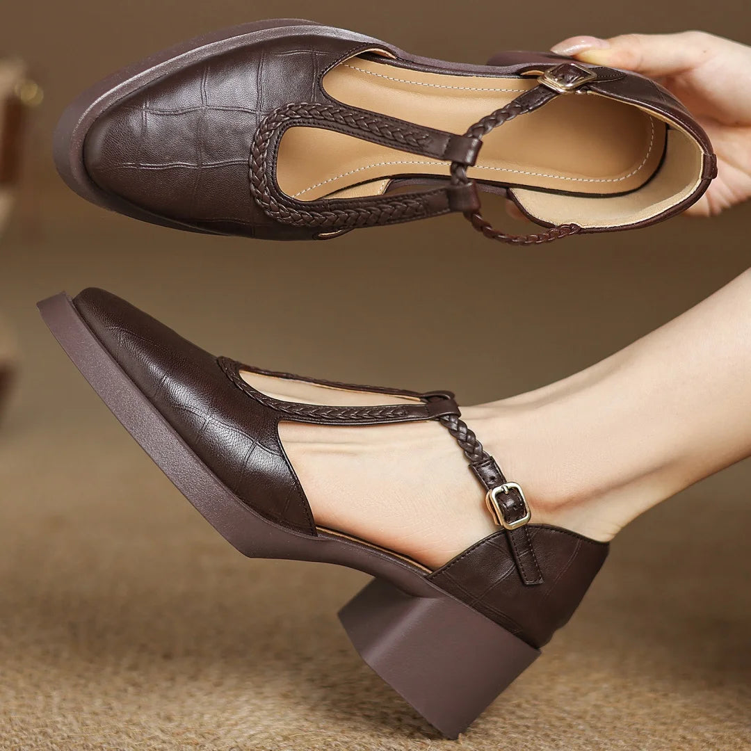 Maisy | Elegant T-Strap Mid-Heel Shoes