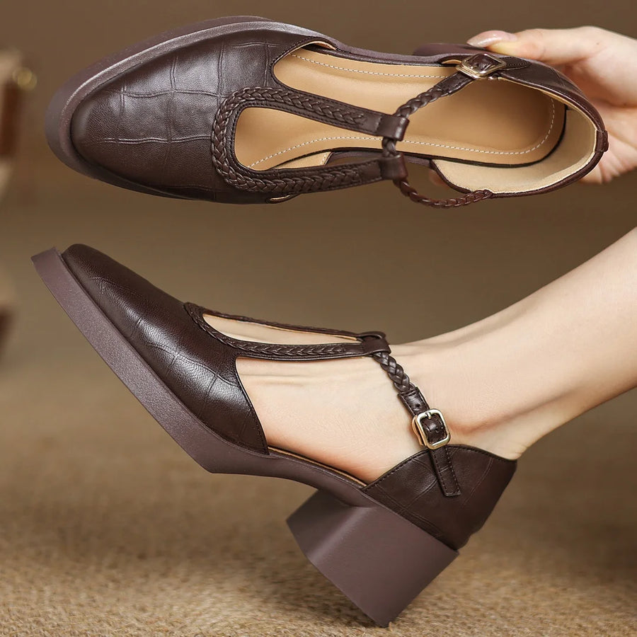 Maisy | Elegant T-Strap Mid-Heel Shoes