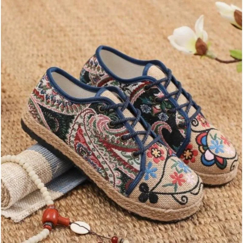 Lily | Woven Canvas Lace-Up Sneakers