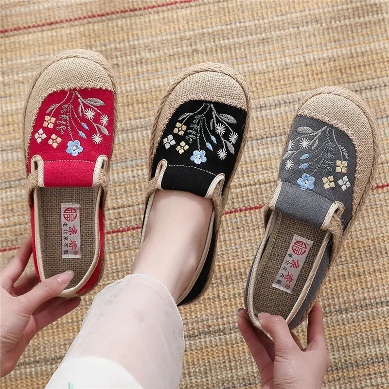 Ella | Boho Embroidered Canvas Shoes
