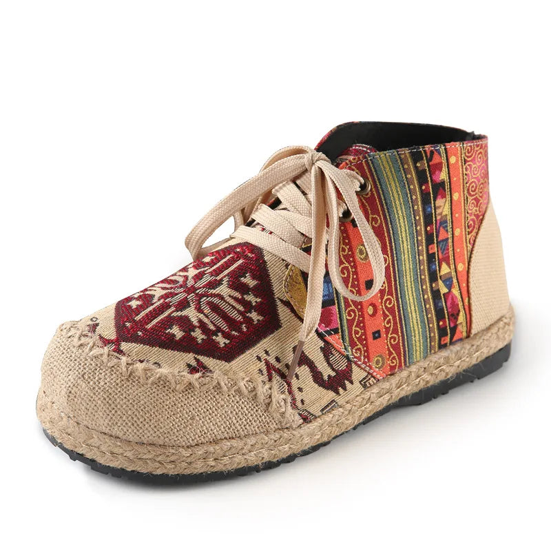 Zara | Boho Woven Lace-Up Ankle Shoes