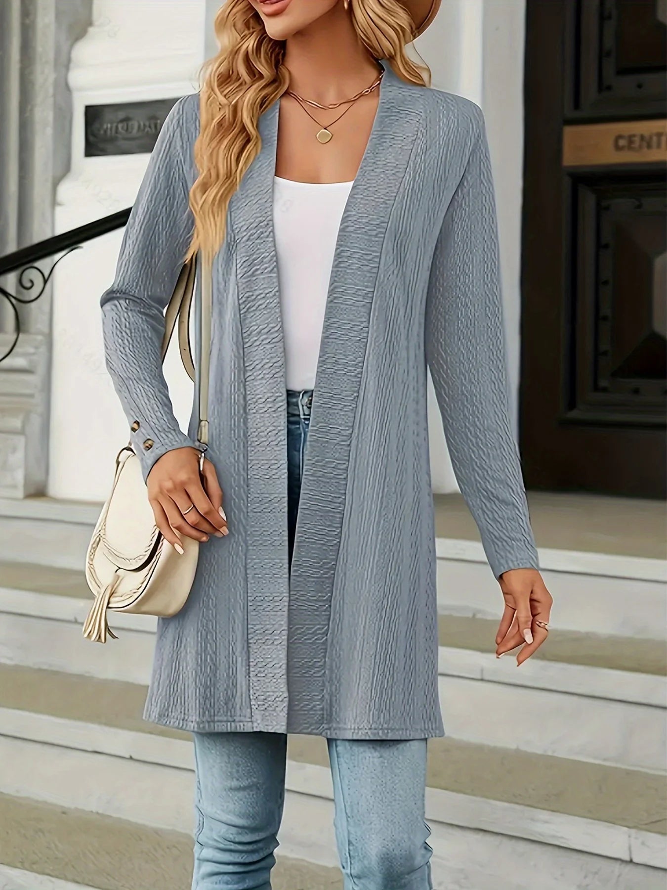 Genevieve | Women's Textured Knit Open-Front Cardigan
