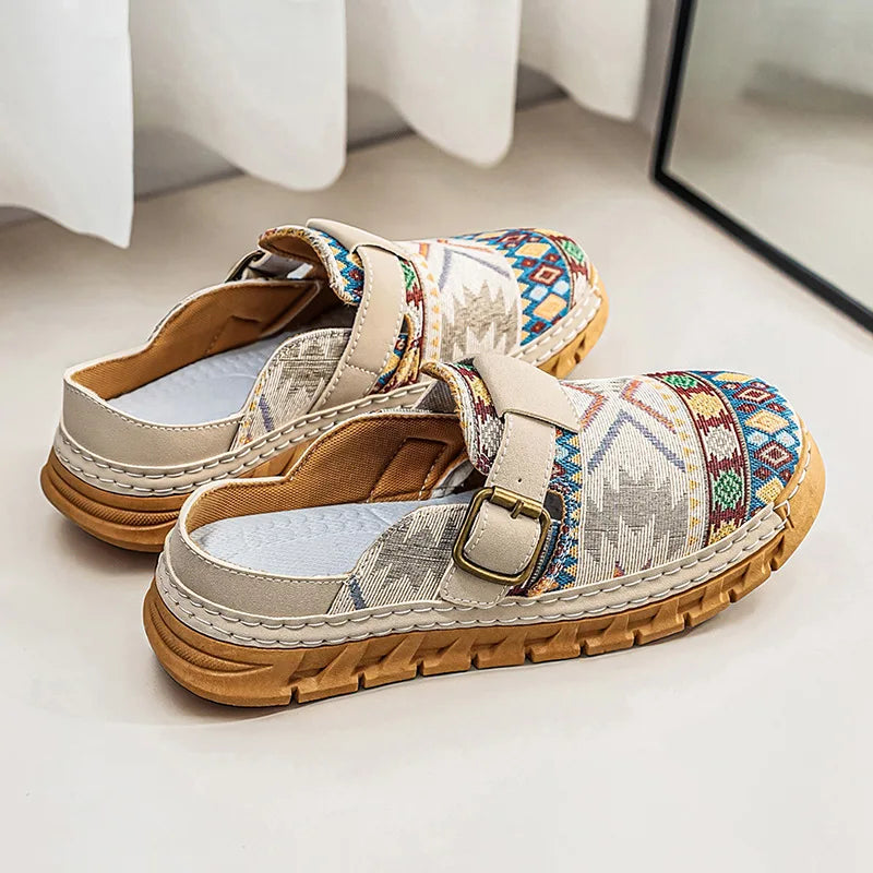 Hannah | Boho Patterned Slip-On Mules Shoes