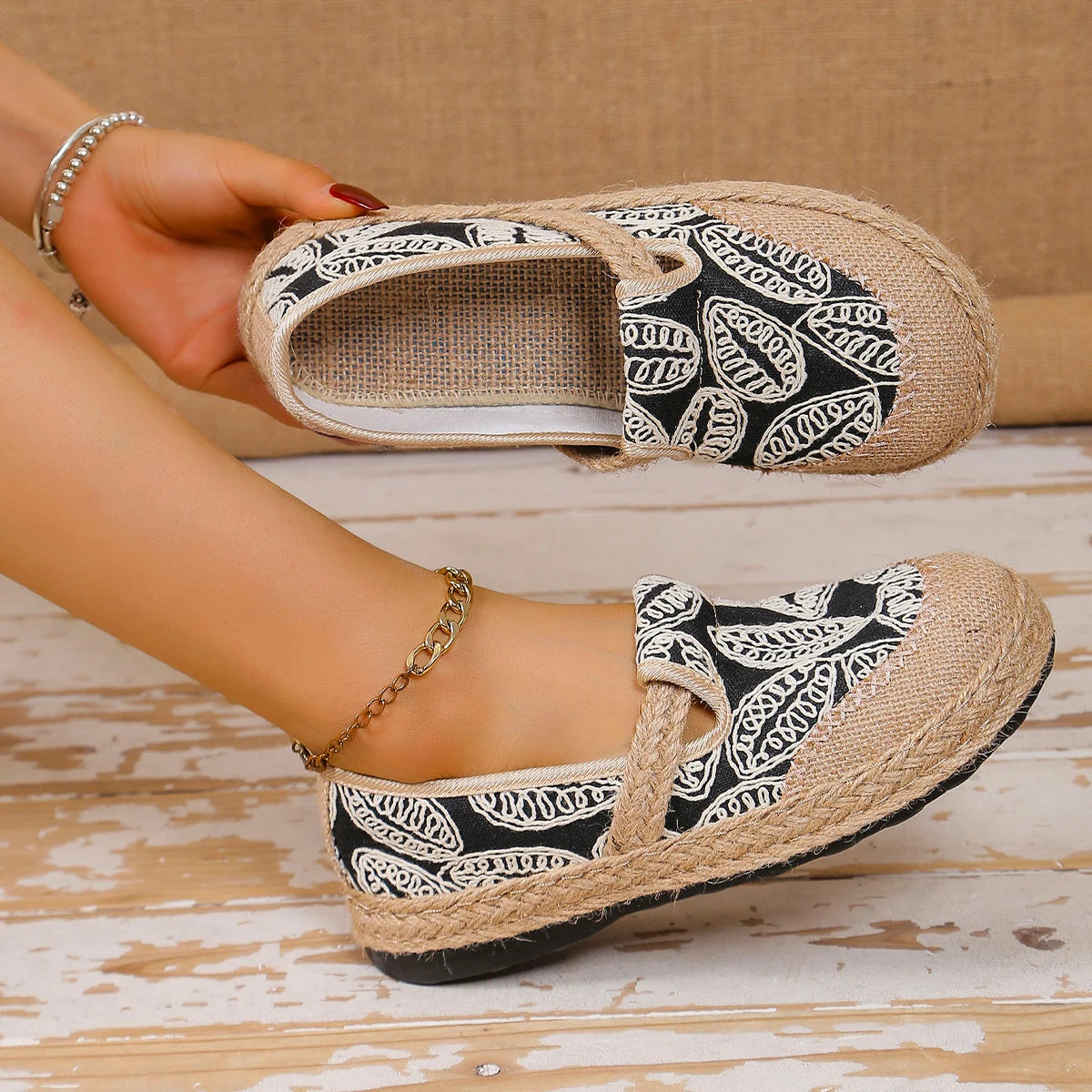 Ella | Boho Embroidered Canvas Shoes