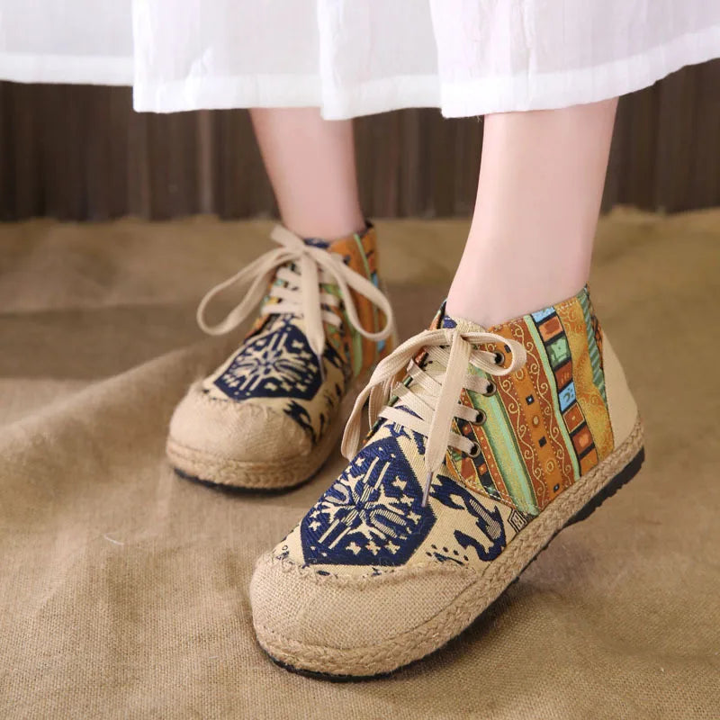 Zara | Boho Woven Lace-Up Ankle Shoes