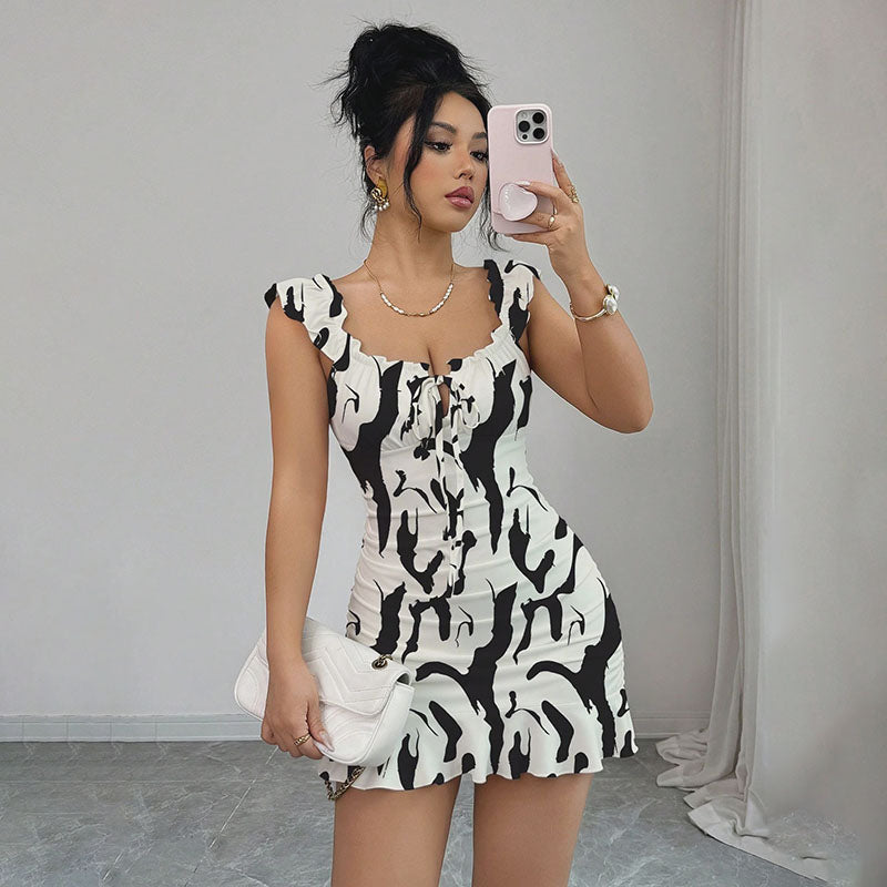 Rose | Lace-Up Ruffled Slim-Fit Dress