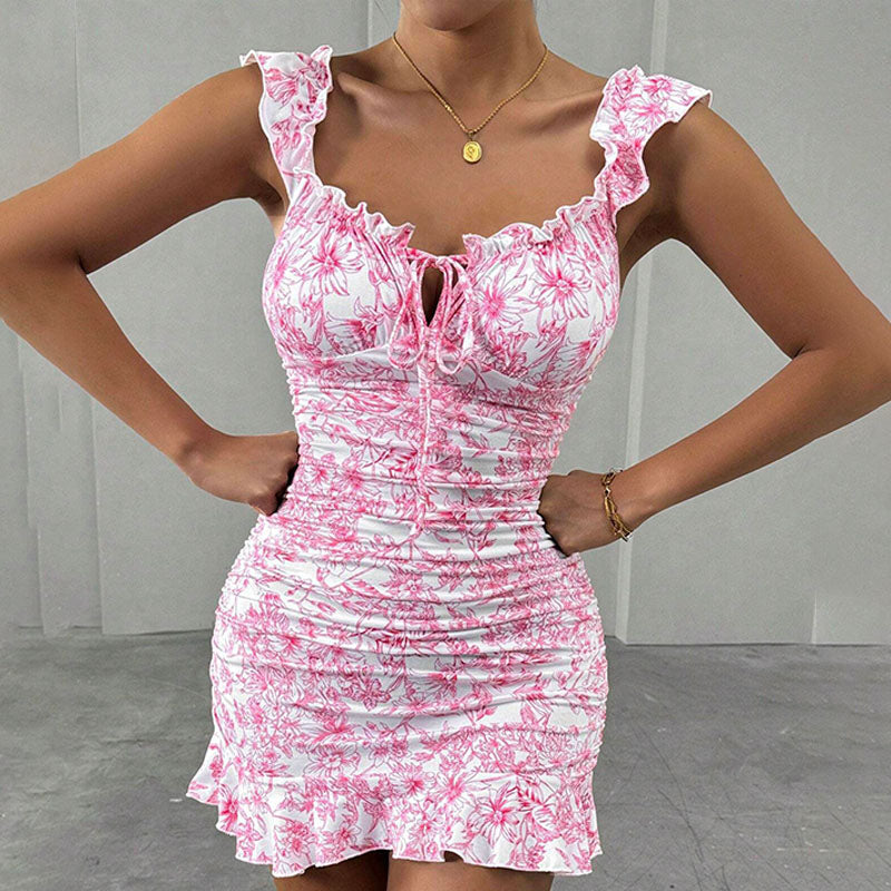 Rose | Lace-Up Ruffled Slim-Fit Dress