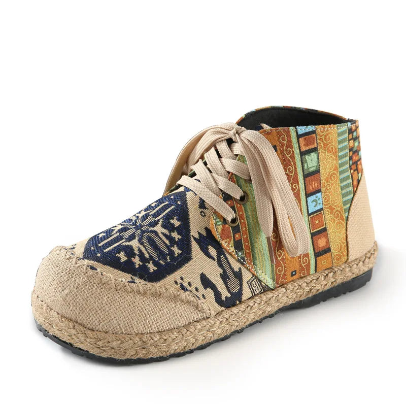 Zara | Boho Woven Lace-Up Ankle Shoes