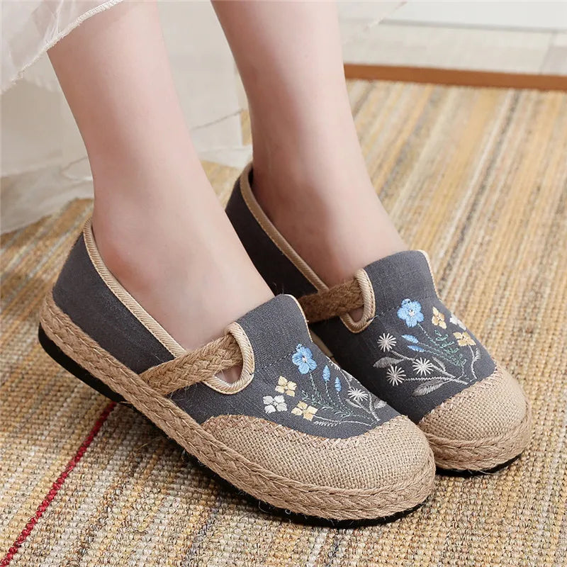 Ella | Boho Embroidered Canvas Shoes