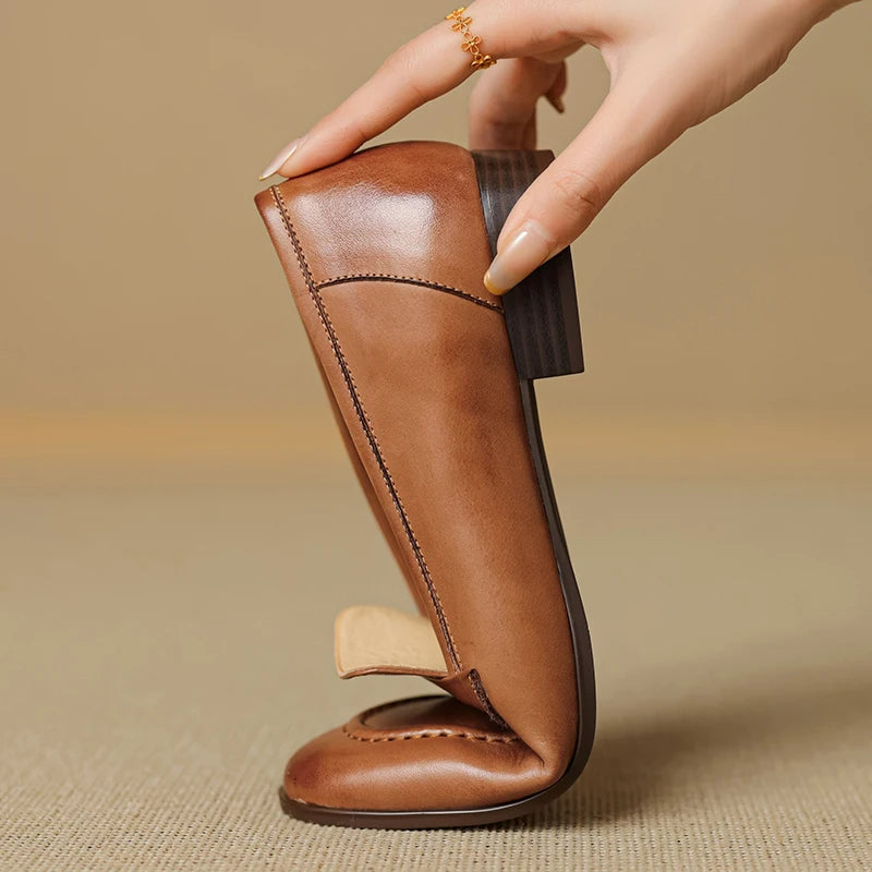PHOEBE | RETRO LOW-HEEL LEATHER LOAFERS