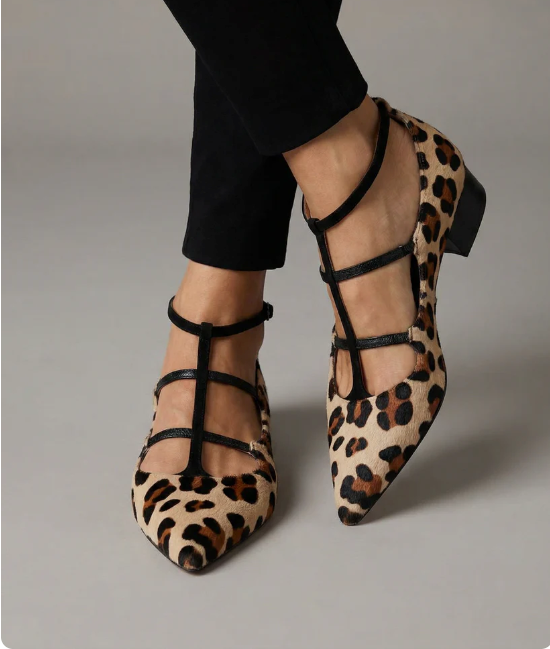 Elara | Leopard Strap Low-Heel Shoes