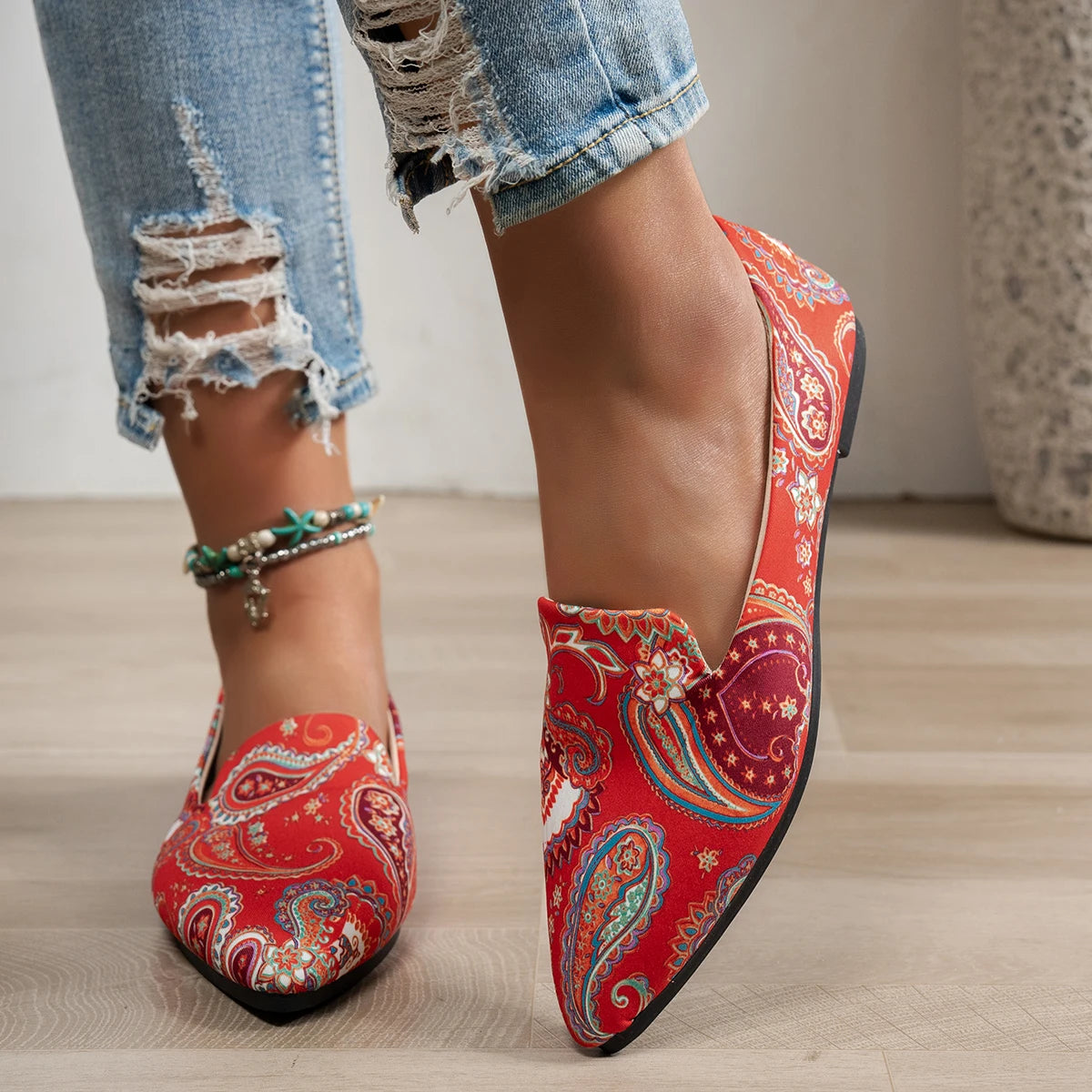 Brittany | Boho Paisley Pointed-Toe Loafers
