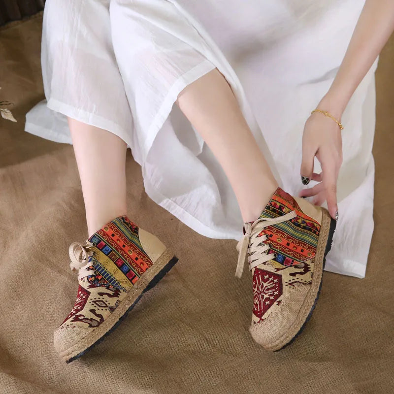 Zara | Boho Woven Lace-Up Ankle Shoes