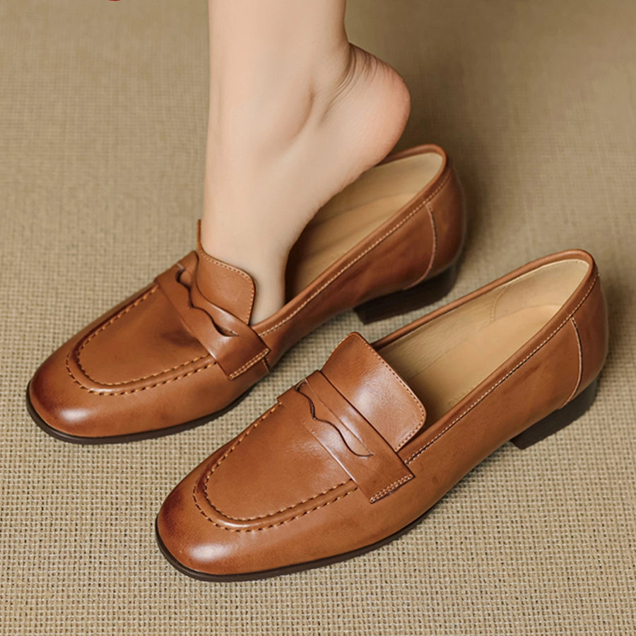 PHOEBE | RETRO LOW-HEEL LEATHER LOAFERS