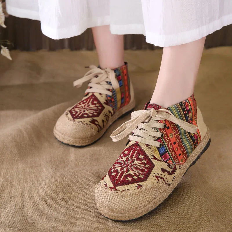 Zara | Boho Woven Lace-Up Ankle Shoes