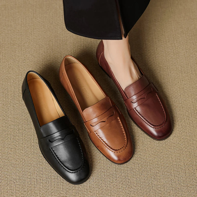 PHOEBE | RETRO LOW-HEEL LEATHER LOAFERS