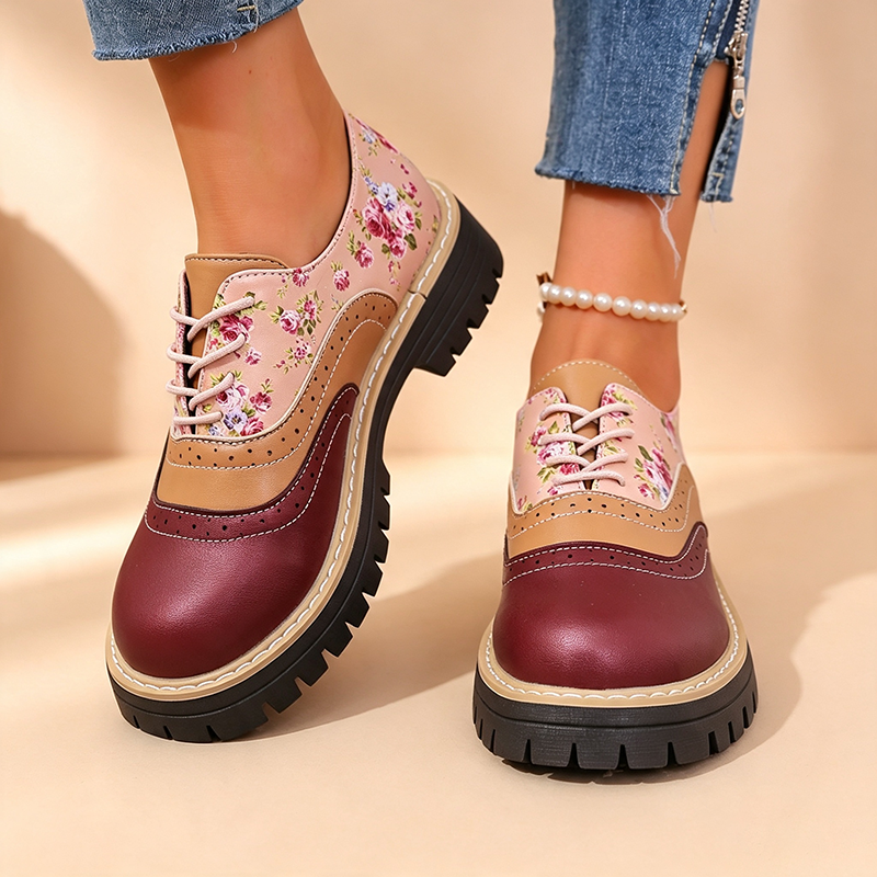 Abigail | Vintage Floral Platform Lace-Up Shoes