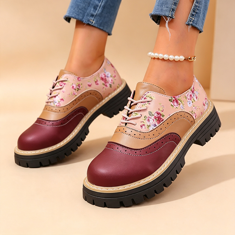 Abigail | Vintage Floral Platform Lace-Up Shoes
