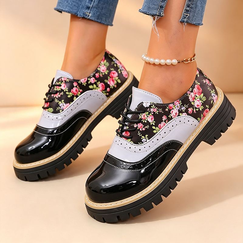 Abigail | Vintage Floral Platform Lace-Up Shoes