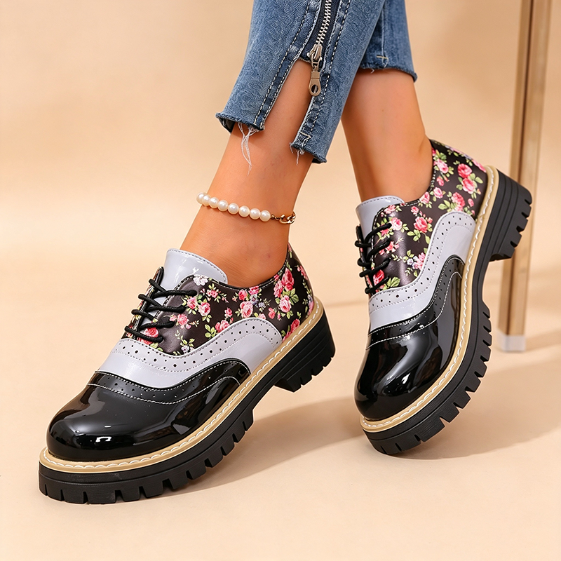Abigail | Vintage Floral Platform Lace-Up Shoes