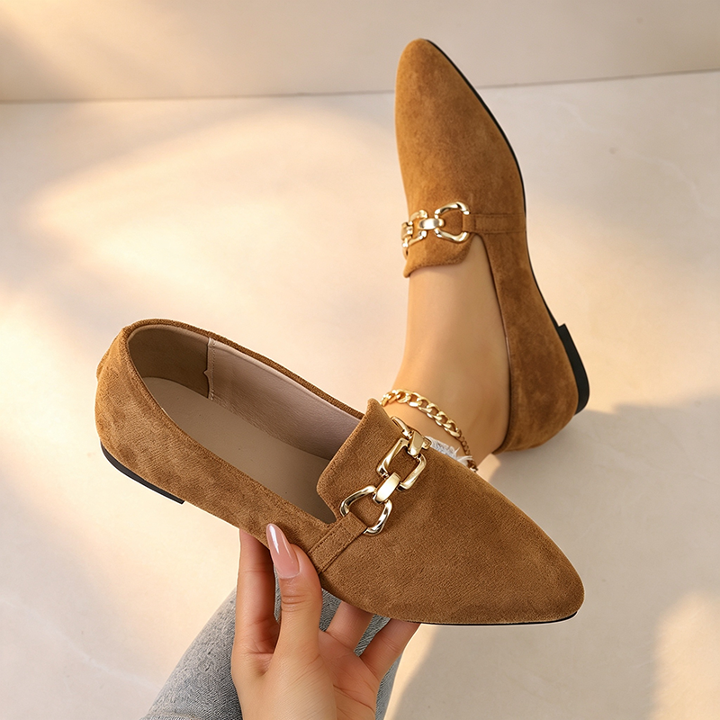 Helen | Pointed Metal Buckle Low-Cut Knitted Loafers