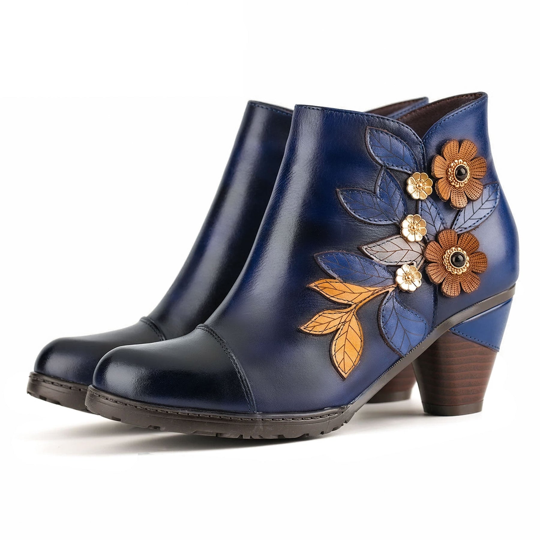 Retro Boho Floral Charm Ankle Boots