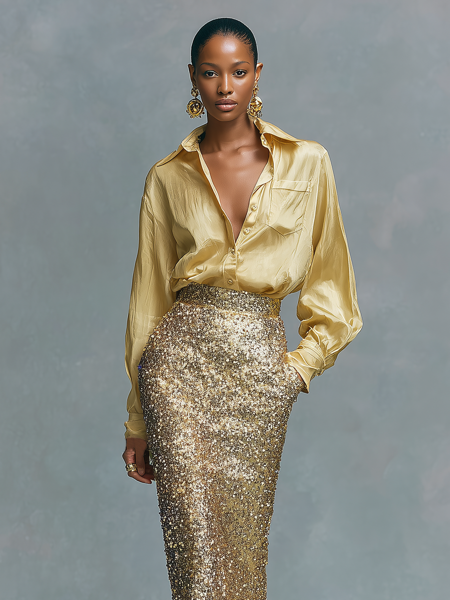 Women's Long-sleeved Satin Single-breasted Shirt