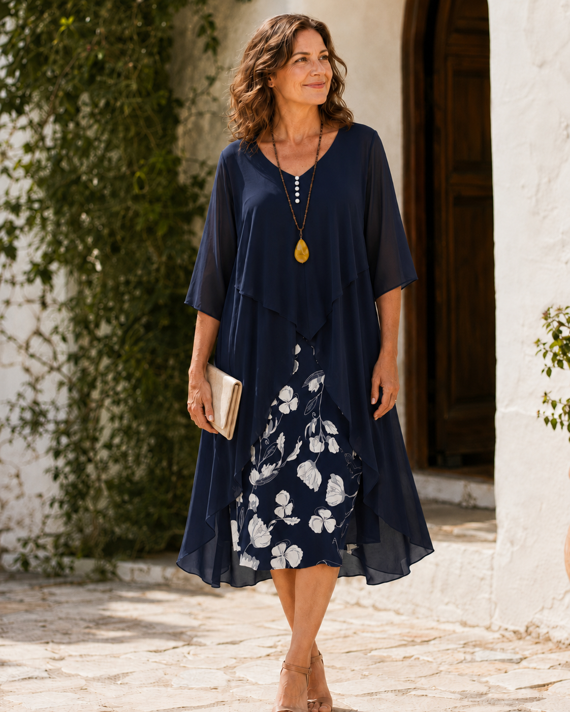 Theodora | Elegant Layered Floral Detail Dress