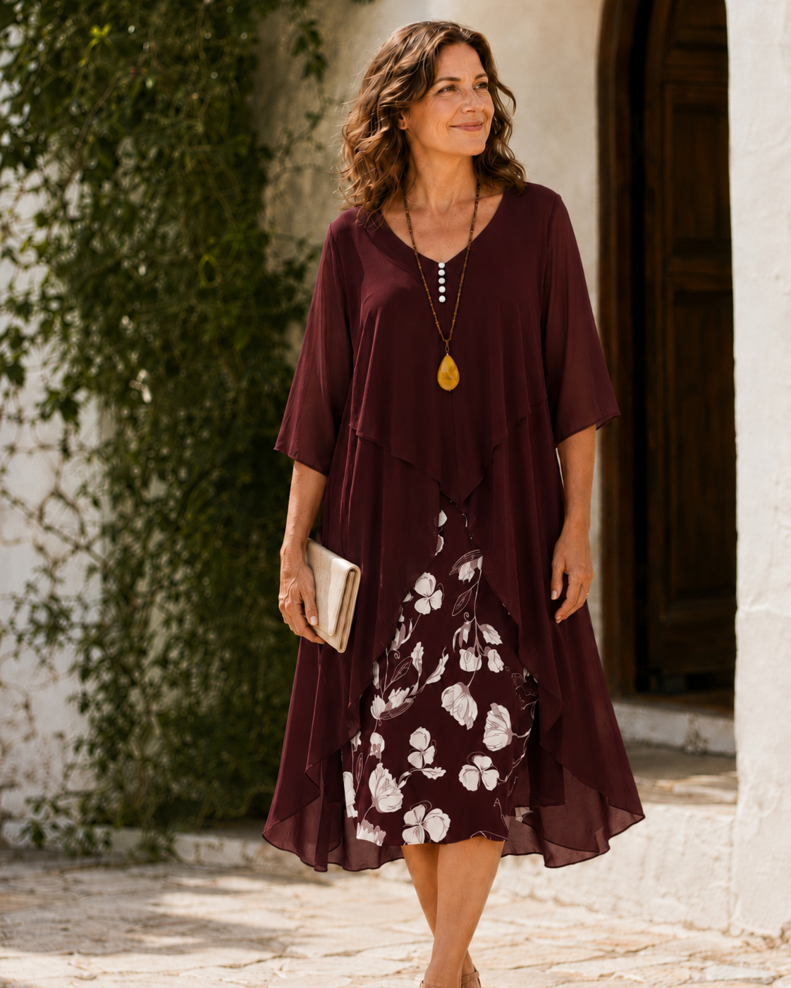 Theodora | Elegant Layered Floral Detail Dress