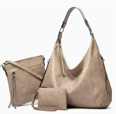 Jennifer | Elegant Leather 3-Piece Hobo Bag Set