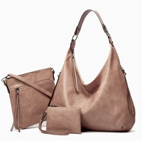 Jennifer | Elegant Leather 3-Piece Hobo Bag Set