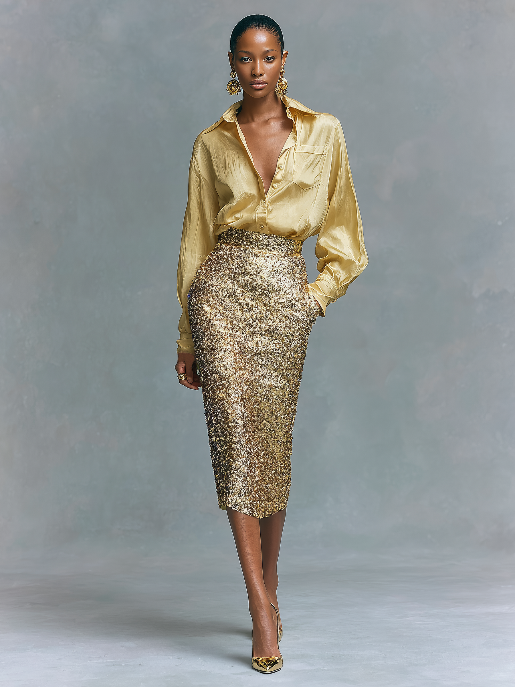 Women's Long-sleeved Satin Single-breasted Shirt