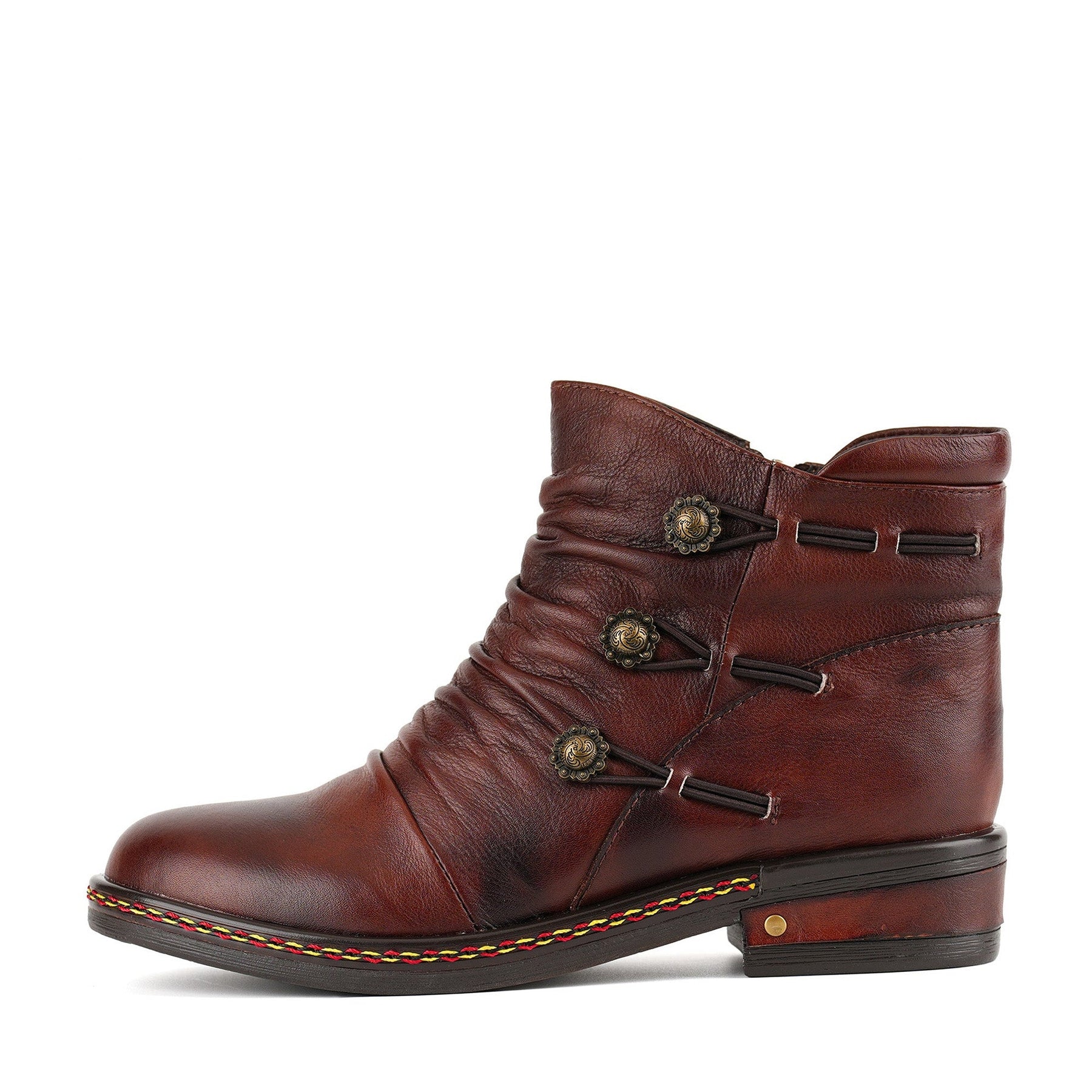 Retro Charm Leather Flat Ankle Boots
